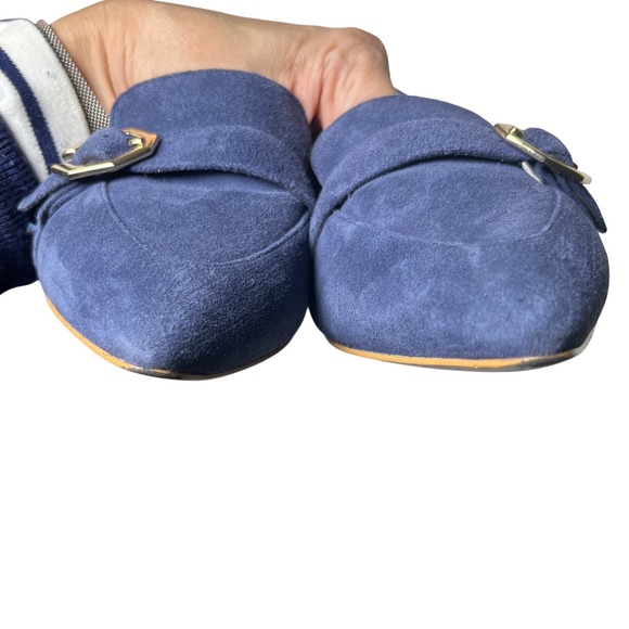 Cole Haan Blue Suede Loafers 9.5B Gold Buckle Quiet Luxury Chic‎ - Picture 12 of 12